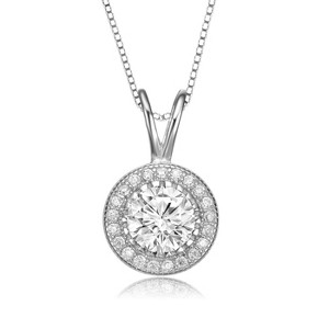 Guili Sterling Silver 14K Gold Plated Round-Cut CZ Stud Pendant Necklace in White or Gold, Refined & Elegant Sparkle for Every Look. - 1 of 3