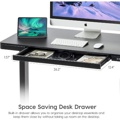 Black Adjustable Glass Top Standing Desk with USB Port