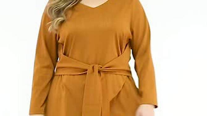 Agnes Orinda Women's Plus Size Work Long Sleeves Fashion Belted Knot Tie Knit Blouses, 2 of 7, play video