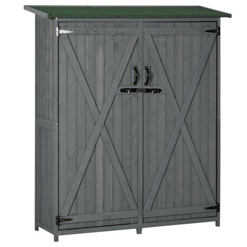 URTR Natural Outdoor Garden Storage Tool Cabinet Waterproof Asphalt Roof 2  Lockable Doors 3-tier Shelve 5.3 ft. H x 4.6 ft. L LHL-014W - The Home Depot