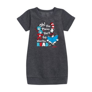 - Dr. Seuss - Oh Places Youll Go When You Read Graphic Short Sleeve Fleece Dress - 1 of 4