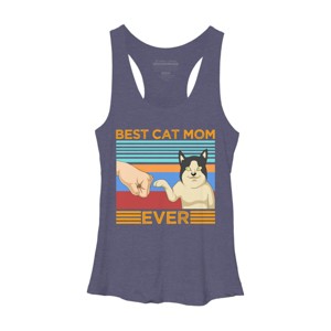 Women's Design By Humans Best Cat Mom Ever Retro Stripes By shirtpublic Racerback Tank Top - 1 of 2