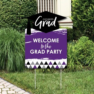 Big Dot of Happiness Purple Graduation Party Decorations - Grad Party Welcome Yard Sign - 1 of 4