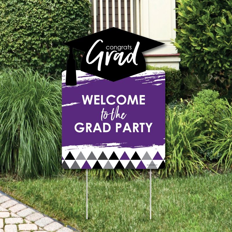 Big Dot of Happiness Purple Graduation Party Decorations - Grad Party Welcome Yard Sign, 1 of 9