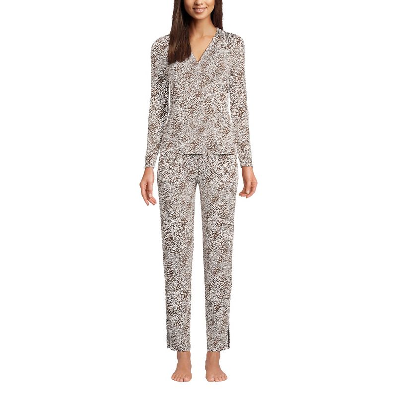 Lands' End Women's Cooling 2 Piece Pajama Set - Long Sleeve Crossover Top and Pants, 3 of 4