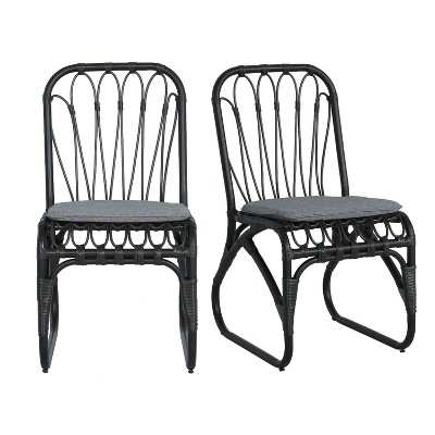 Infurnic Patio Dining Chairs 2PCS Outdoor Wicker with Washable Cushions for Backyard, Poolside, Garden Spaces Use, Black, 17.75"*21.75"*34.5"