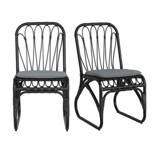 Infurnic Patio Dining Chairs 2PCS Outdoor Wicker with Washable Cushions for Backyard, Poolside, Garden Spaces Use, Black, 17.75"*21.75"*34.5" - 1 of 4