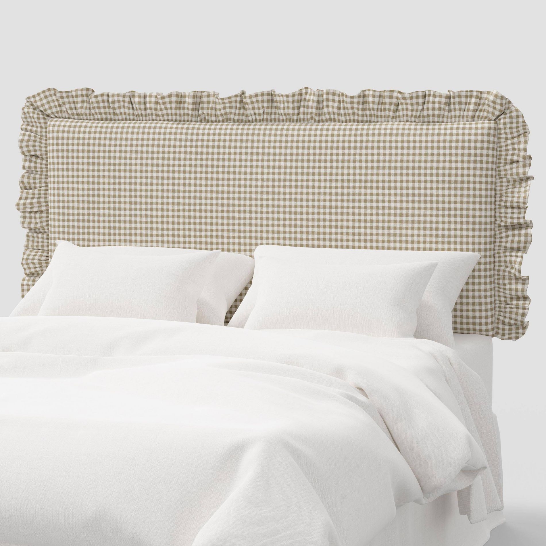 Full Ruffled Wall Mounted Headboard in Kale Gingham Taupe Cream - Threshold™ designed with Studio McGee
