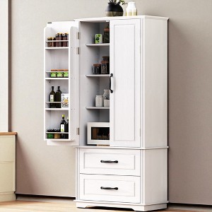 Kitchen Pantry Cabinet with 2 Drawers, 8 Door Shelves, Adjustable Shelves, Embossed Texture Freestanding Storage Hutch for Dining Room - 1 of 4