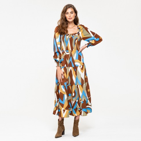 August Sky Women's Abstract Print Midi Dress : Target