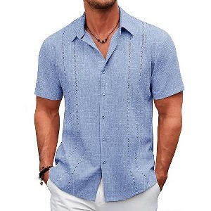 COOFANDY Men's Cuban Guayabera Shirt Casual Short Sleeve Button Down Shirts Summer Beach Shirts - 1 of 4