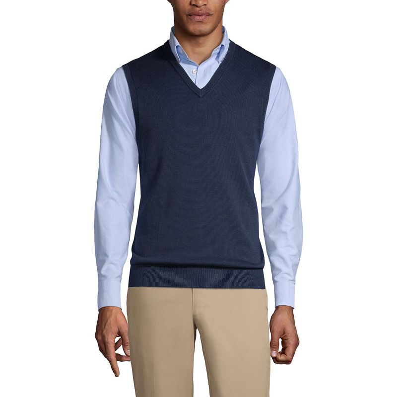 Lands' End School Uniform Men's Cotton Modal Fine Gauge Sweater Vest, 2 of 3