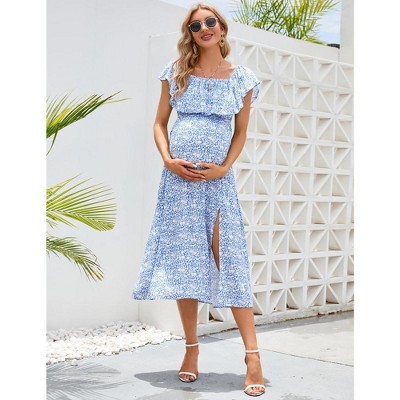 LXT- Women's Off Shoulder Split A Line Casual Maxi Dress
