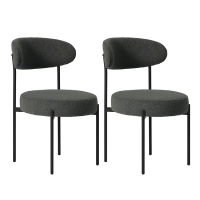 WestinTrends Alexandria Mid-Century Modern Upholstered Faux Shearling Round Dining Chairs
