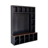 ORRD 76.7" Farmhouse Hall Tree, Black Wooden Entry Bench with 6 Hooks, Adjustable Shelves 13 Storage Compartments - 4 of 4