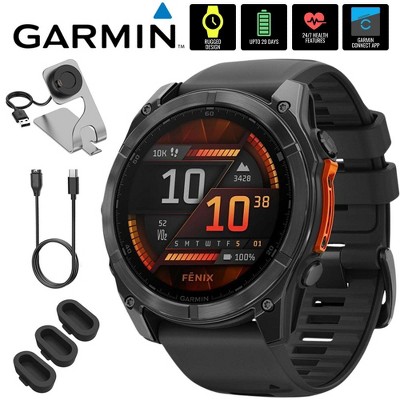Garmin Fenix 8 51mm Smatwatch, Slate Gray w/ Black Silicone Band + Accessories Bundle
