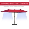 Gulches 15' Steel Rectangular Double-Sided Market Patio Umbrella - Sun Protection, Easy Crank, Base Included, Wine Red - 4 of 4