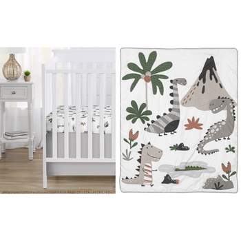 Sweet Jojo Designs Gender Neutral Unisex Baby Crib Bedding Set - Modern Dinosaurs Beige Grey Green 3pc