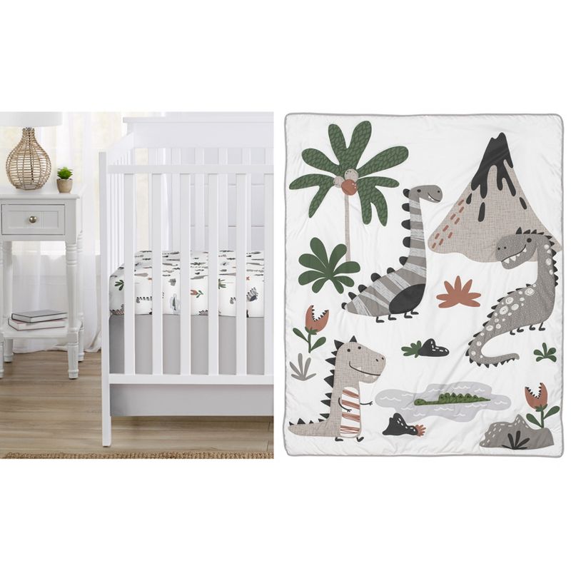 Sweet Jojo Designs Gender Neutral Unisex Baby Crib Bedding Set - Modern Dinosaurs Beige Grey Green 3pc, 1 of 7