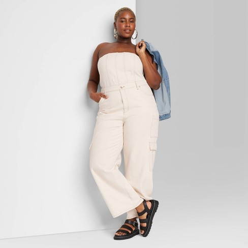 Women's Tube Cargo Denim Jumpsuit - Wild Fable™ Off-White 1X