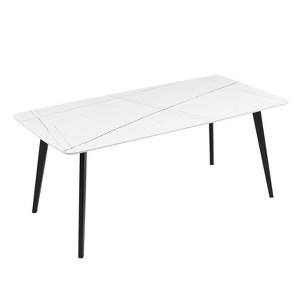 63'' Ceramic Dining Table, Rectangular Dinner Table With Metal Legs, Ceramic Desktop Leisure Coffee Side Table For 4-8 Person Dining Room - 1 of 4