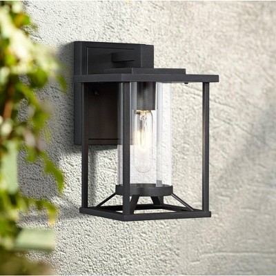 Black Aluminum and Clear Glass Outdoor Wall Lantern