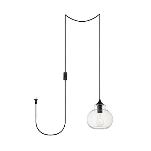 Elegant Lighting Destry 1 Light Black Plug-in Pendant With Clear Glass ...