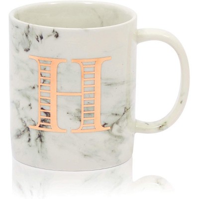 Farmlyn Creek White Marble Ceramic Coffee Mug Tea Cup, Letter H Monogrammed Gift (11 oz)