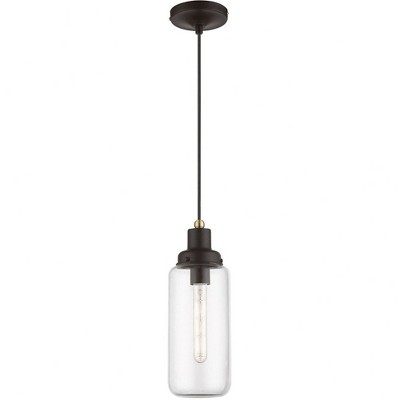 Bronze and Antique Brass Mini Pendant with Clear Glass Shade