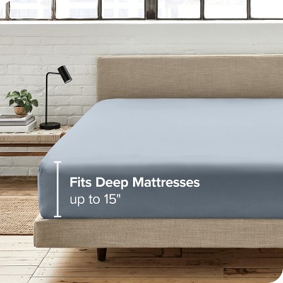 Dusty Blue Organic Cotton Percale Queen Fitted Sheet Set