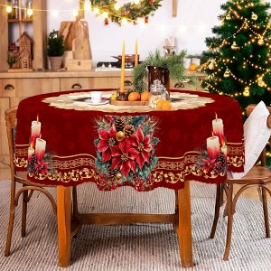Christmas Tablecloth, Snowman Tablecloth, Christmas Tree Tablecloth Washable Table Cover for Home Kitchen Holiday Deco - 1 of 4