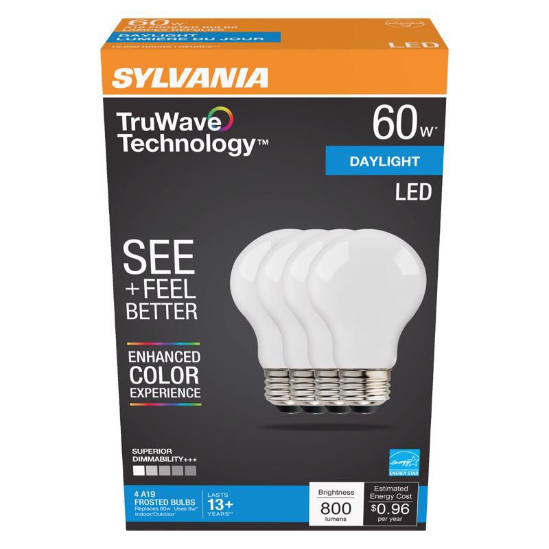 Sylvania TruWave A19 E26 (Medium) LED Bulb Daylight 60 Watt Equivalence 4 pk, 1 of 2