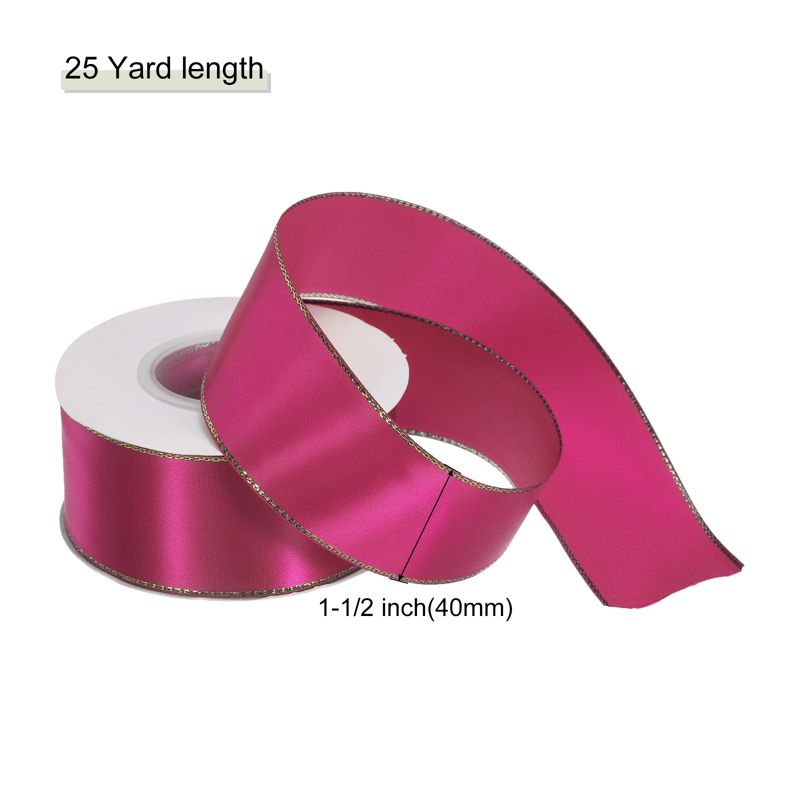 Unique Bargains Gift Wrapping Wedding Bouquet Wide Satin Grosgrain Ribbon with Gold Edges 1 Pc, 2 of 7