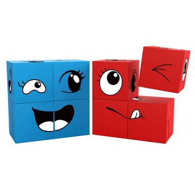 PICASSO-TILES 8 PC Mix and Match Emoticon Magnetic Building Puzzle Cubes Set for Kids Ages 3+