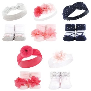 Hudson Baby Infant Girl Headband and Socks Giftset, Pink Navy 10-Piece, One Size - 1 of 4