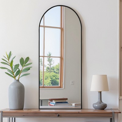 VYNXARIA 57"x20" Black Arched Full-Length Mirror - Wall-Mountable or Freestanding