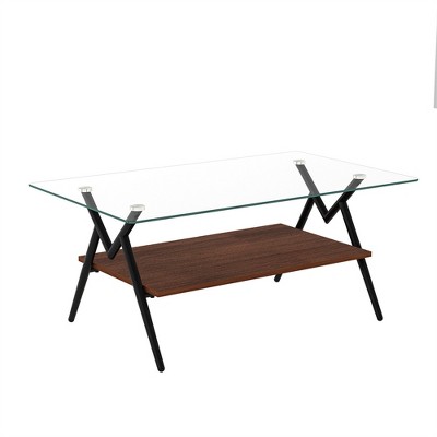 OUTSUPPLY Modern Rectangle Coffee Table with Tempered Glass Top & Gold Metal Legs, Sleek Living Room Centerpiece with MDF Base