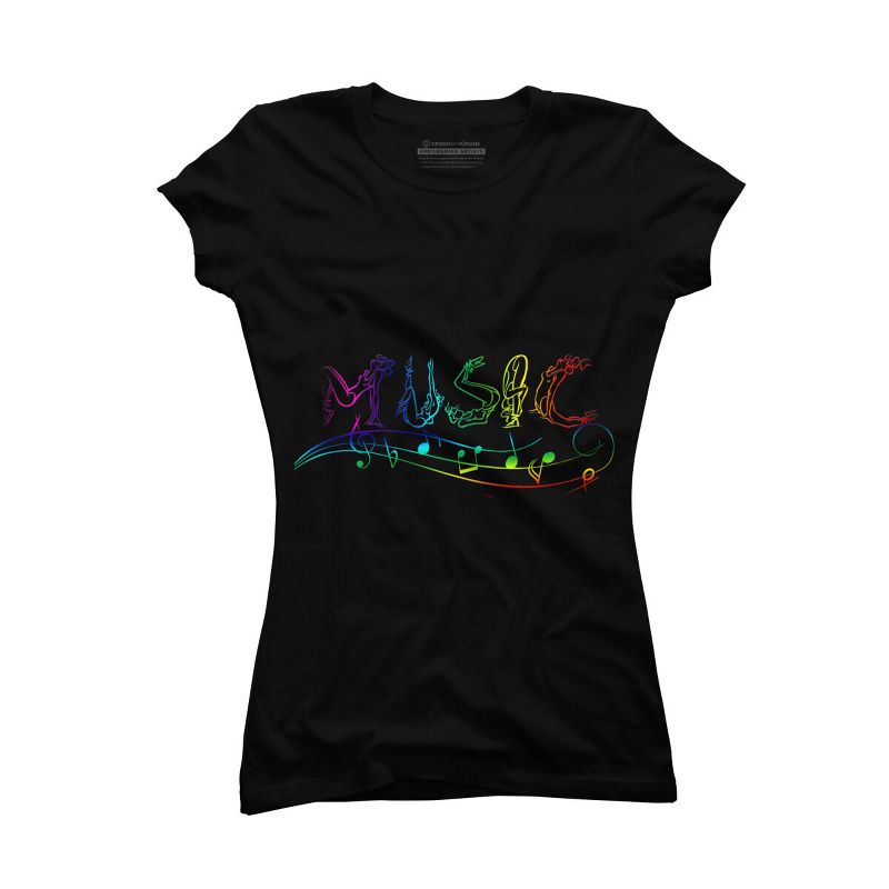Junior's Design By Humans Rainbow Yoga Music Notes By AleksandrYacenko T-Shirt, 1 of 3