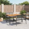 vidaXL Patio Dining Set with Cushions 3-Piece - Black Poly Rattan - Outdoor Garden Backyard Furniture - Table and Benches - 2 of 4