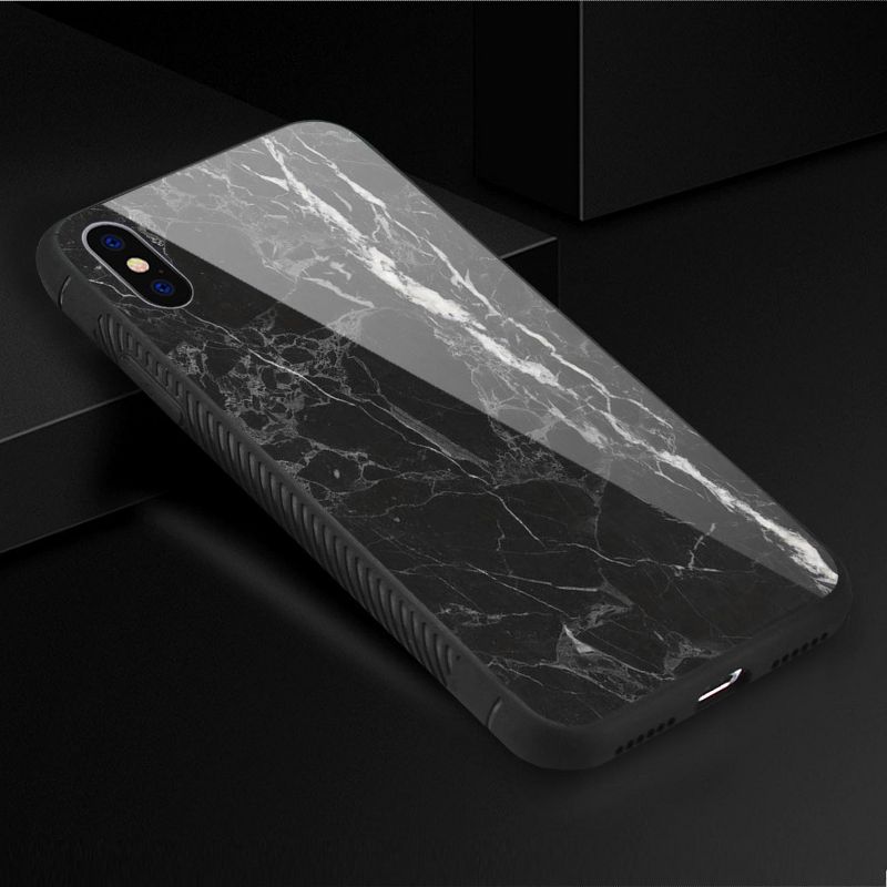 Reiko iPhone X/iPhone XS Hard Glass Design TPU Case with Black Marble, 2 of 5