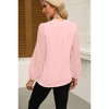 Women's Solid Color V - Neck Lace Panel Chiffon Blouse, Elegant Long - Sleeve Top for Casual and Office Wear - 2 of 4
