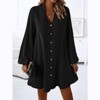 Coolmee Womens Button Down Shirt Dresses V Neck Pullover Shirt Dress Lantern Sleeve Loose Cauasal Tops Dress - 2 of 4