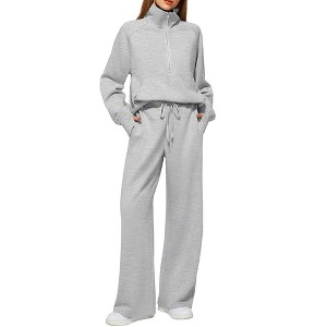 Coolmee Women 2 Piece Outfits Sweatsuit Long Sleeve Sweatshirt Wide Leg Sweatpants Tracksuit Sweat Lounge Matching Set - 1 of 4