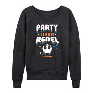 Women's - Star Wars - Party Like A Rebel Lightweight French Terry Wide Neck Long Sleeve Shirt - 1 of 4