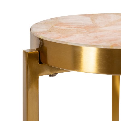 Aguilar Gold and Pink Quartz Round Drink Table