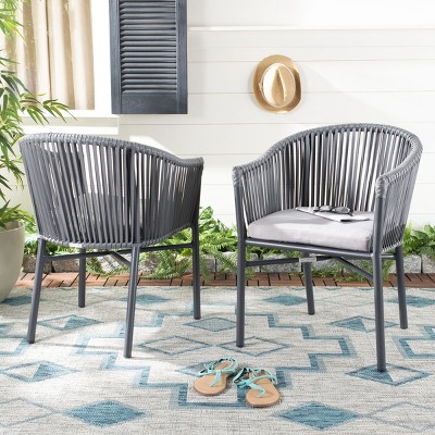 Gray Rope Arm Chairs with Cushions, Set of 2