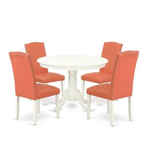 Round Dinette Set 5Pc - 42 Inch Table & 4 Chairs - Pink Flamingo PU Leather - Home Kitchen Furniture - 1 of 4