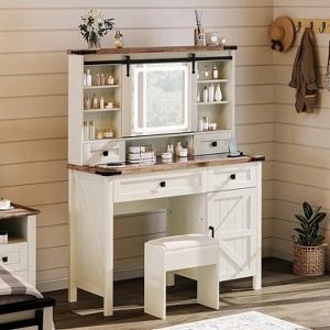 AMERLIFE 42'' Farmhouse Makeup Vanity Desk with Sliding Mirror and Lights - 1 of 4