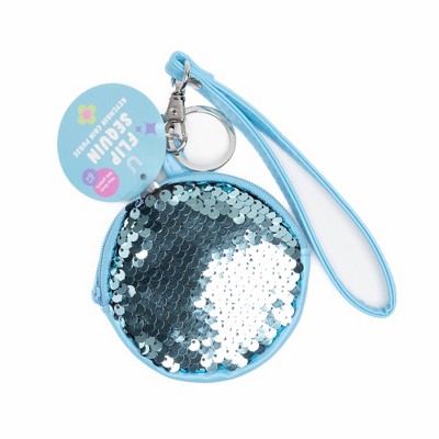 Continental Accessory Flip Sequin Keychain Coin Purse Blue