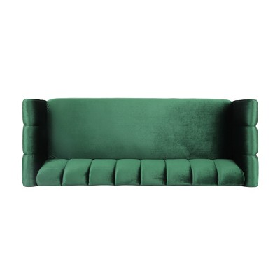 Emerald Velvet Tufted 3-Seater Sofa with Dark Brown Legs